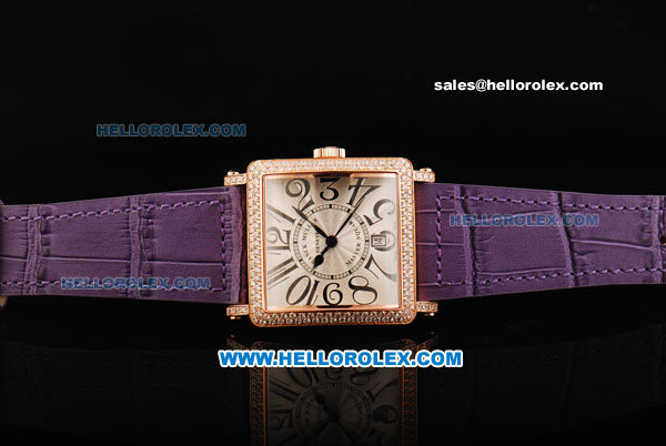 Franck Muller Master Square Swiss ETA 2824 Automatic Movement Rose Gold Case with Diamond Bezel and Purple Leather Strap - Click Image to Close